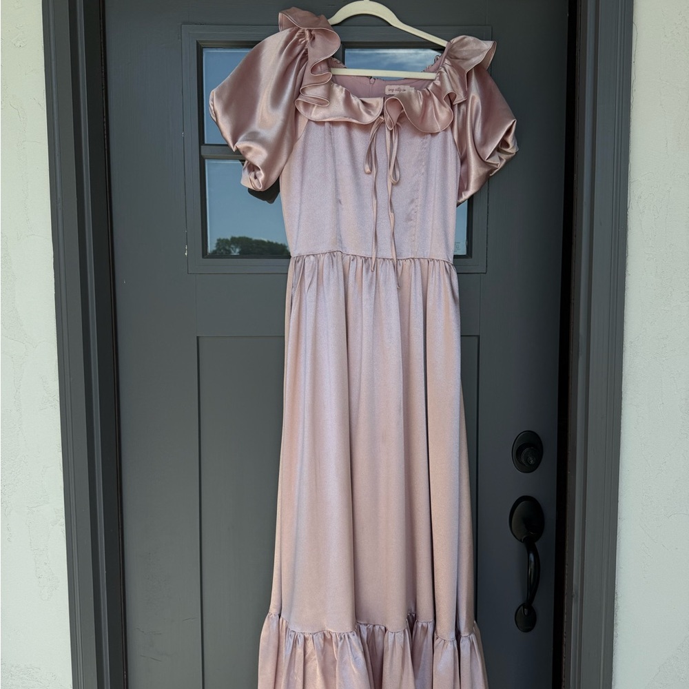 Ivy City Co Pink Puff Sleeve Tiered Maxi Dress